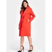 Tie Waist ong Coat - Red Fansmadedirect