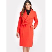 Tie Waist ong Coat - Red Fansmadedirect