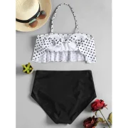 Tier Flounce Polka Dot Bikini - White Fansmadedirect