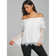 Tiered Off The Shoulder Bell Sleeve Blouse - White Fansmadedirect