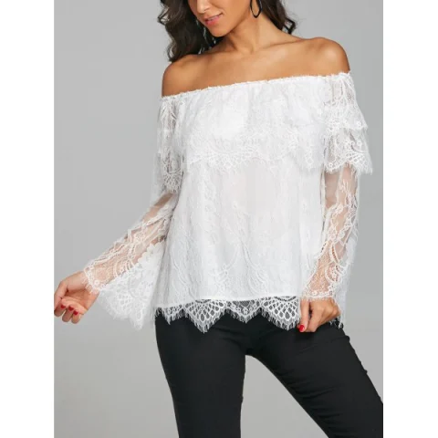 Tiered Off The Shoulder Bell Sleeve Blouse - White Fansmadedirect