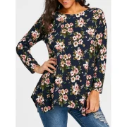 Tiny Floral Printed Asymmetrical T-shirt - Purplish Blue Fansmadedirect