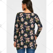 Tiny Floral Printed Asymmetrical T-shirt - Purplish Blue Fansmadedirect