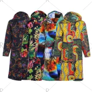 Trendy Hooded Long Sleeve Printed Pocket Women Winter Coat - Fansmadedirect