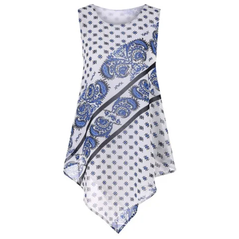 Tribal Print Asymmetrical Tank Top - White Fansmadedirect