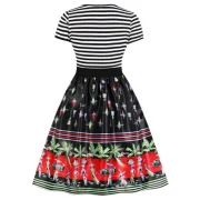 Tribe Print Striped Panel A Line Dress - Black Fansmadedirect