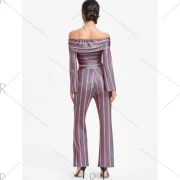 tripe Wide Leg Pants and Flare leeve Crop Top - Red Fansmadedirect