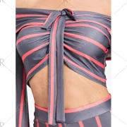 tripe Wide Leg Pants and Flare leeve Crop Top - Red Fansmadedirect