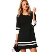 triped Cuff Mini hift Dress - Black Fansmadedirect