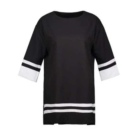 triped Cuff Mini hift Dress - Black Fansmadedirect