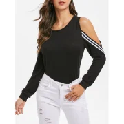 triped ide Open houlder weatshirt - Black Fansmadedirect