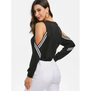 triped ide Open houlder weatshirt - Black Fansmadedirect