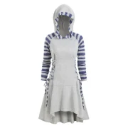 triped Lace Up Raglan leeves Hooded Dress - Gray Cloud Fansmadedirect