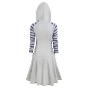 triped Lace Up Raglan leeves Hooded Dress - Gray Cloud Fansmadedirect