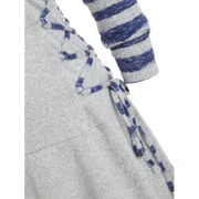 triped Lace Up Raglan leeves Hooded Dress - Gray Cloud Fansmadedirect