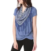 triped T-shirt with Knotted on Hemline - Royal Blue Fansmadedirect