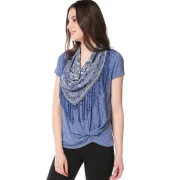 triped T-shirt with Knotted on Hemline - Royal Blue Fansmadedirect