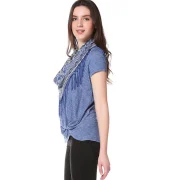 triped T-shirt with Knotted on Hemline - Royal Blue Fansmadedirect