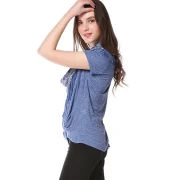 triped T-shirt with Knotted on Hemline - Royal Blue Fansmadedirect