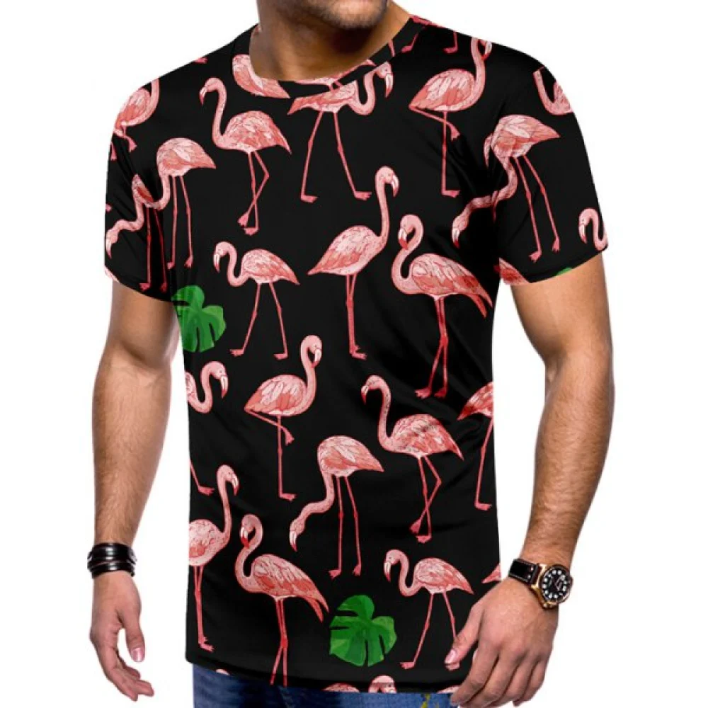 Tropical Leaf Flamingo Print Hawaii Beach Tee - Fansmadedirect