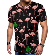 Tropical Leaf Flamingo Print Hawaii Beach Tee - Fansmadedirect