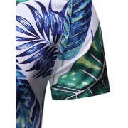 Tropical Leaf Print Button Up Short Sleeve Shirt - Fansmadedirect