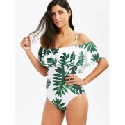 Tropical Off houlder Flounce Print wimsuit - White And Green Fansmadedirect