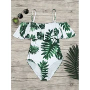 Tropical Off houlder Flounce Print wimsuit - White And Green Fansmadedirect