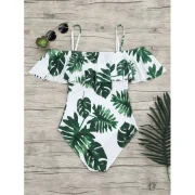 Tropical Off houlder Flounce Print wimsuit - White And Green Fansmadedirect