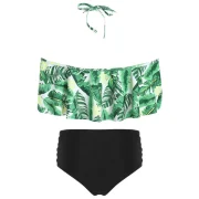 Tropical Print Ladder Cut Out Bikini Set - Clover Green Fansmadedirect