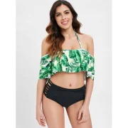 Tropical Print Ladder Cut Out Bikini Set - Clover Green Fansmadedirect