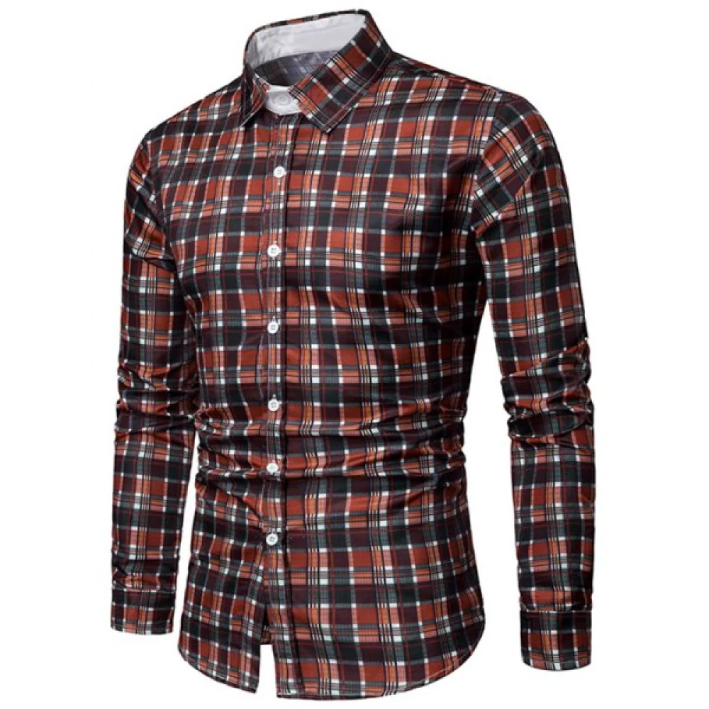 Turn Down Collar Checkered Print Long Sleeves Shirt - Fansmadedirect