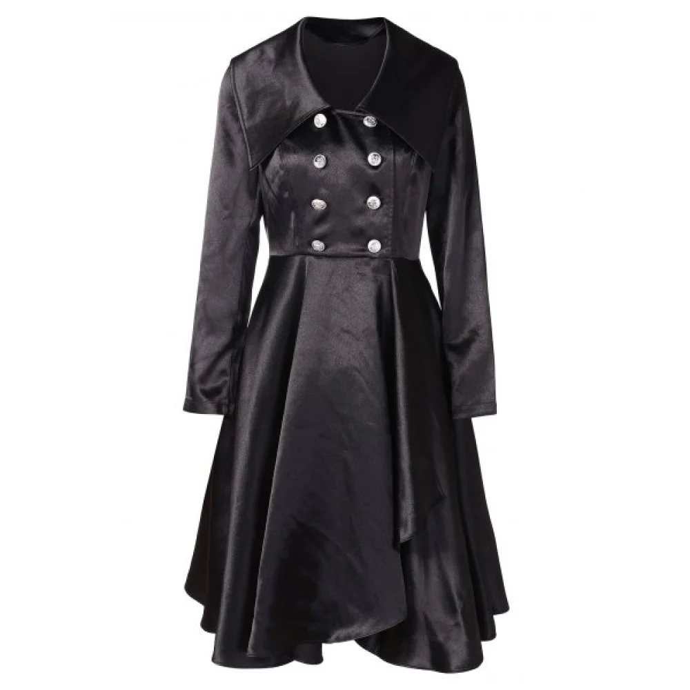 Turn Down Collar Double Breasted Dress - Black Fansmadedirect