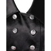 Turn Down Collar Double Breasted Dress - Black Fansmadedirect