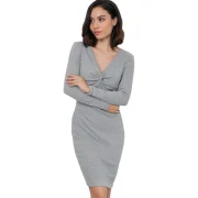 Twist Front Knitted Dress - Light Gray Fansmadedirect