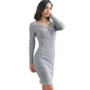 Twist Front Knitted Dress - Light Gray Fansmadedirect