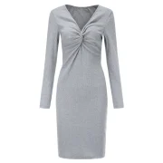 Twist Front Knitted Dress - Light Gray Fansmadedirect