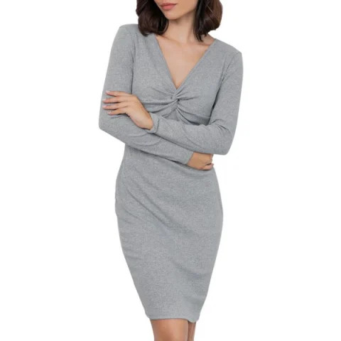 Twist Front Knitted Dress - Light Gray Fansmadedirect
