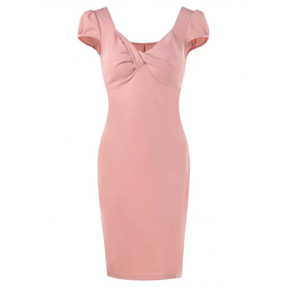 Twisted Chest Summer Plain Dress - Pink Fansmadedirect