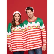 Two Person Christmas Long Sleeve Stripe T-shirt Pajamas - Fansmadedirect