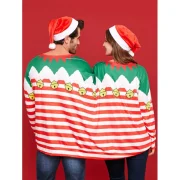 Two Person Christmas Long Sleeve Stripe T-shirt Pajamas - Fansmadedirect