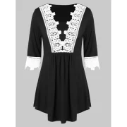 Two Tone Applique Draped Blouse - Black Fansmadedirect