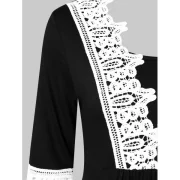 Two Tone Applique Draped Blouse - Black Fansmadedirect