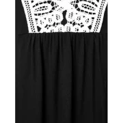 Two Tone Applique Draped Blouse - Black Fansmadedirect