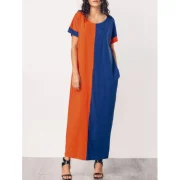 Two Tone Middle East Casual Maxi Dress - Orange Blue Fansmadedirect