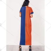 Two Tone Middle East Casual Maxi Dress - Orange Blue Fansmadedirect