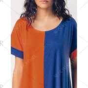 Two Tone Middle East Casual Maxi Dress - Orange Blue Fansmadedirect