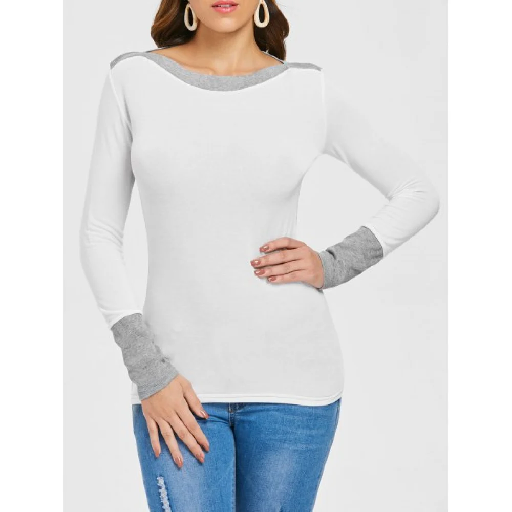 Two Tone ong Sleeve Top - White Fansmadedirect