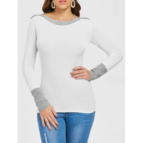Two Tone ong Sleeve Top - White Fansmadedirect