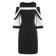 Two Tone Open Shoulder Bodycon Dress - Black Fansmadedirect